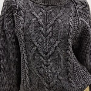 Free People Frankie Cable Knit Sweater in Onyx